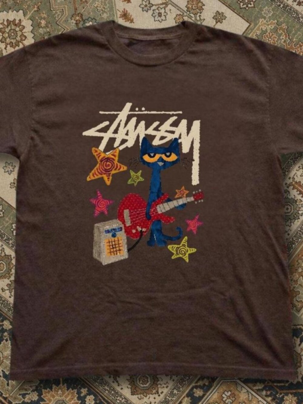 Brown Pete The Cat Guitar graphic t shirt